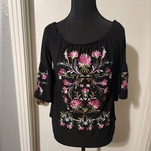 INC Internation Concepts Embroidered Floral Top Size S
